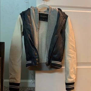 Leather jacket w/ built in zip-up hoodie